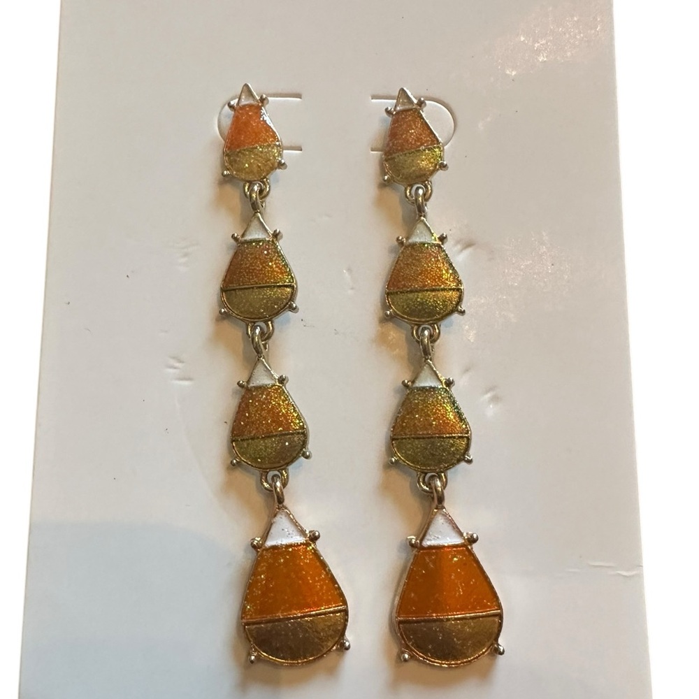 Candy Corn Segmented Drop Style Shimmer Earrings